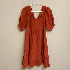 Rust Puff Sleeve Mini Dress